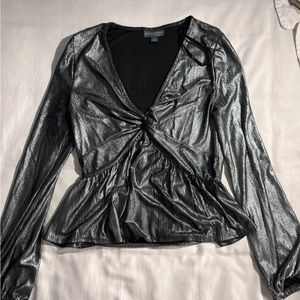 Silver V neck Blouse